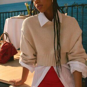 NWT Urban Outfitters Aiden Chunky Knit Cropped Ivory Sweater